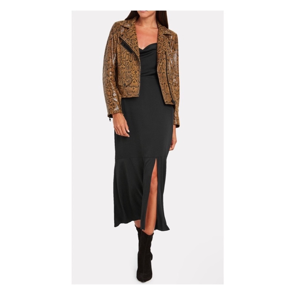 Brown Snake Print Jacket with Black Dress